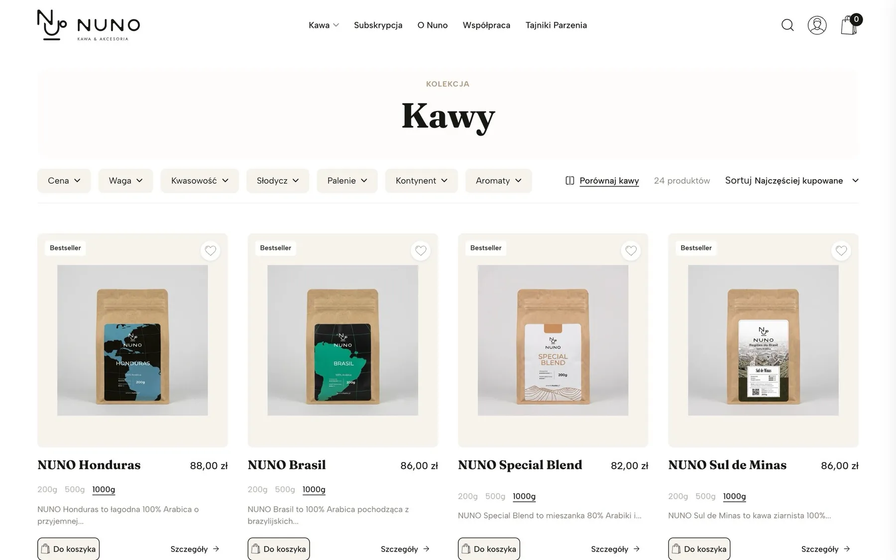Coffee collection in the Nuno store
