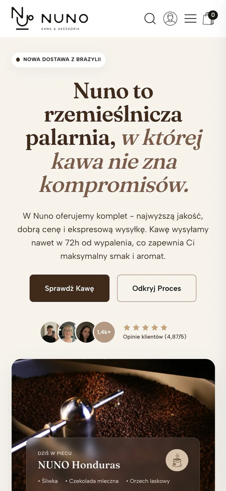 Nuno home page on a phone