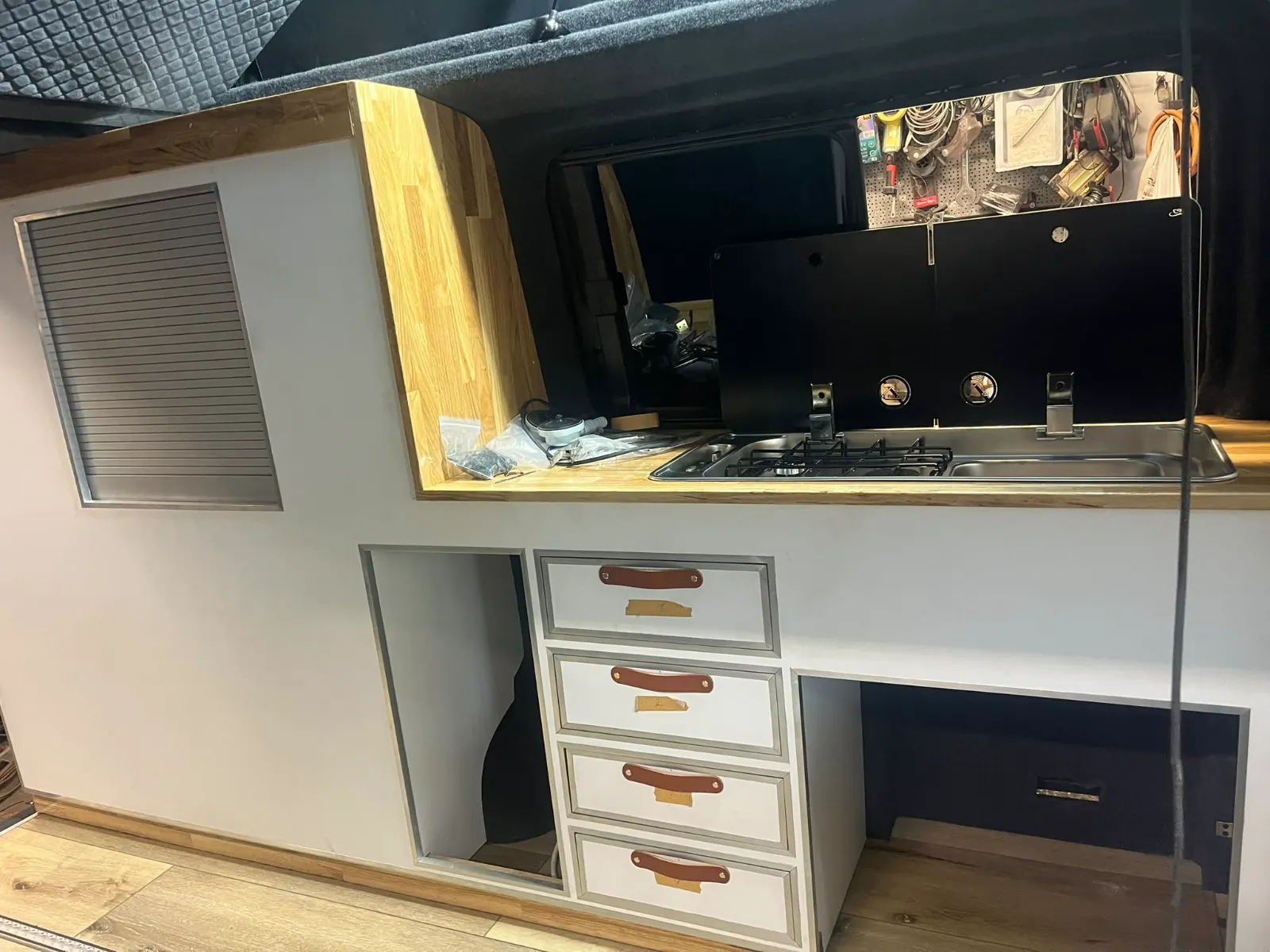 Kitchen conversion in a camper van